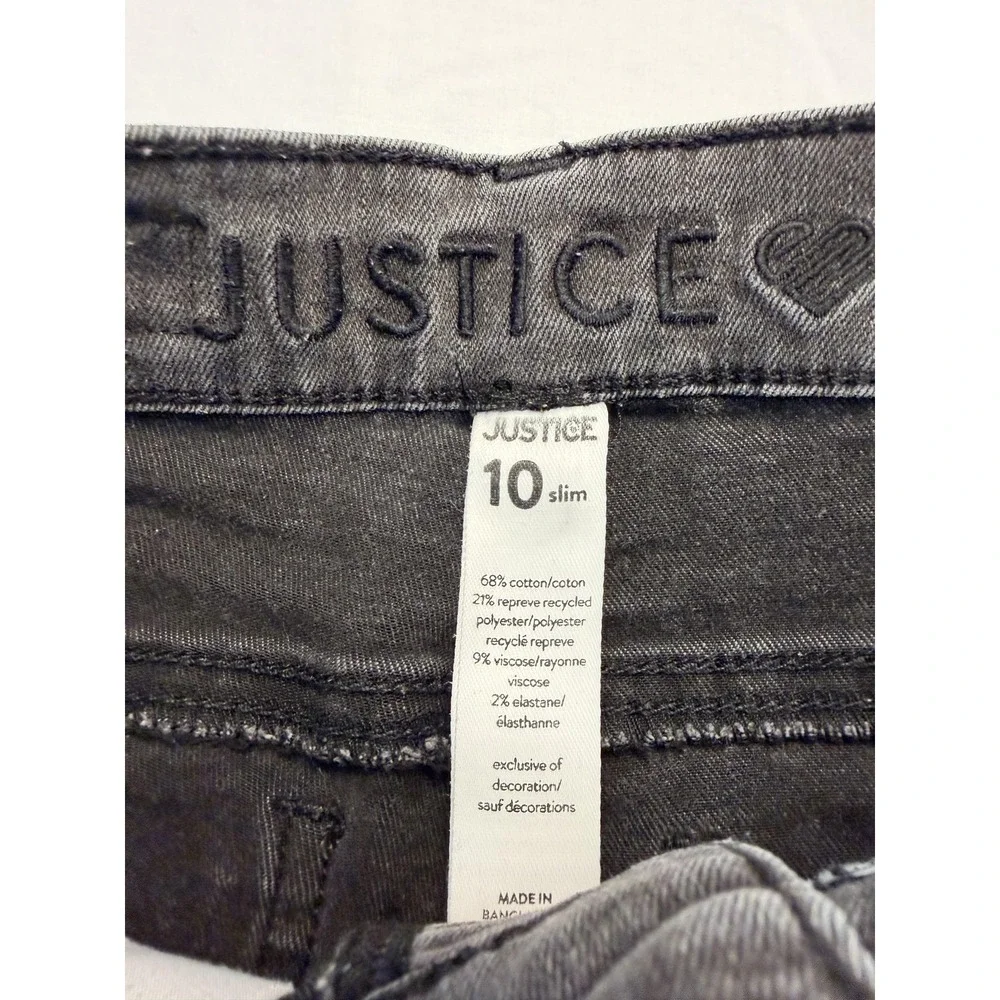 Justice‎ Jeans Girls 10 Slim Gray Skinny Distressed Button Fly Raw Hem Stretch